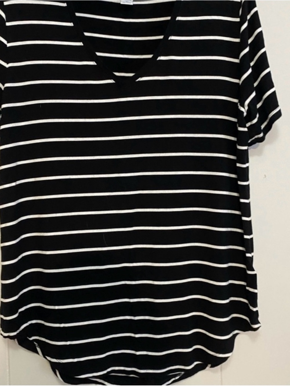 Black & White Striped V-Neck Women’s Top